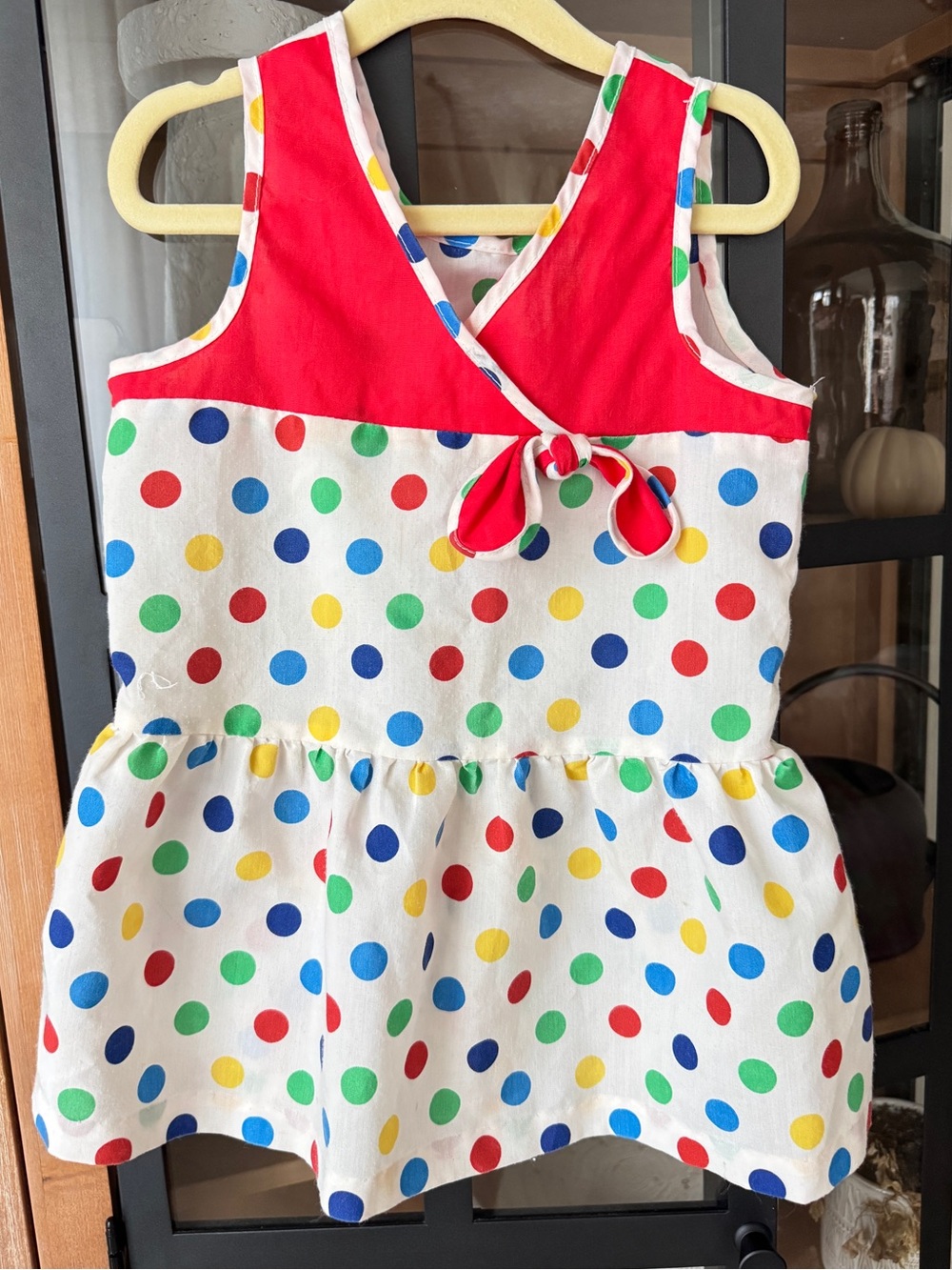 Vintage 80s polka dots dress bow top ruffle costume clown rainbow circus toddler